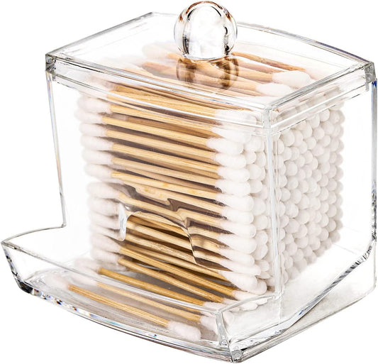 10Oz Q-tip Holder Dispenser Big Clear Bathroom Organiser Accessories Decor for Storage Q-tips Cotton Ball Holder Apothecary Jars, Cotton Swabs, Floss Container